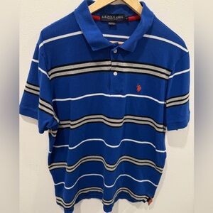 U.S. Polo Assn. Striped Polo Golf Shirt XL Royal Blue w/Gray Stripes
